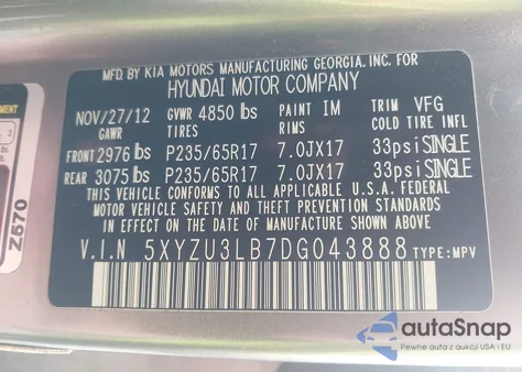 2013 Hyundai Santa Fe Sport from USA, damaged, VIN 5XYZU3LB7DG043888